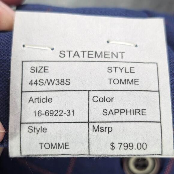 STATEMENT Pants Mens 38 SHORT Tomme Blue Plaid Sapphire Wool Italy Preppy Career - Picture 9 of 10